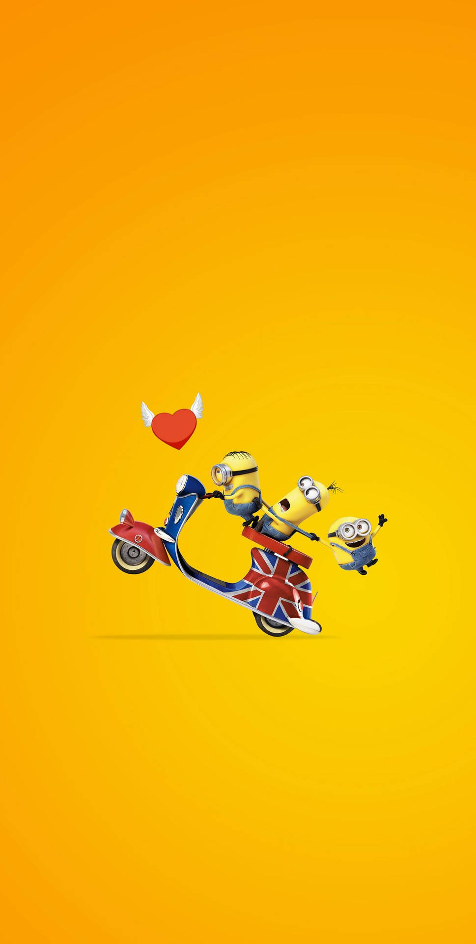 A Yellow Background With A Group Of Cartoon Characters Riding A Scooter Wallpaper
