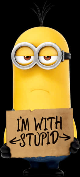 Minion With Im With Stupid Sign PNG