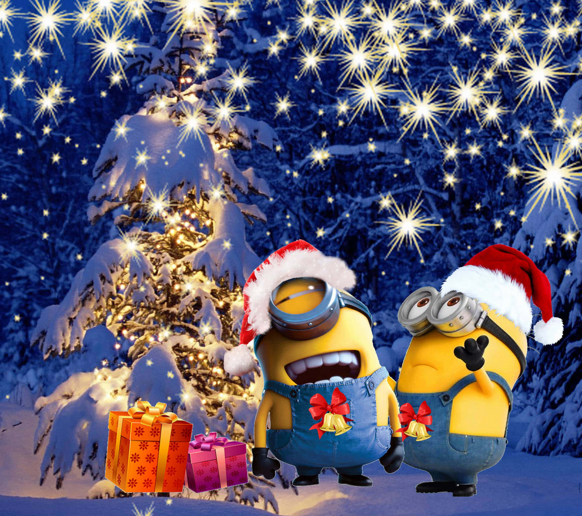 Minions Christmas Celebration Winter Scene Wallpaper