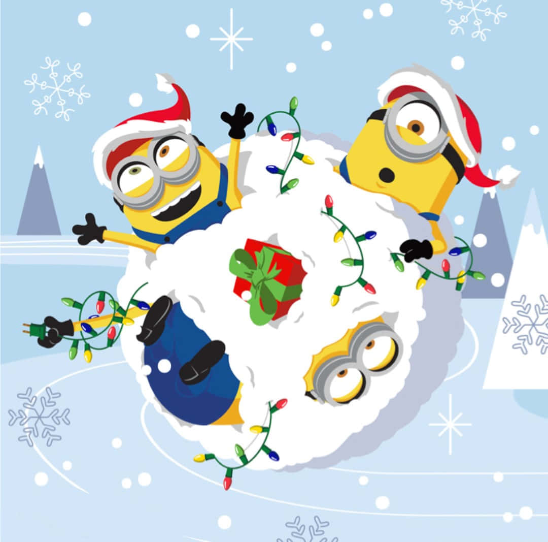 Minions Snowball Fun Christmas Wallpaper