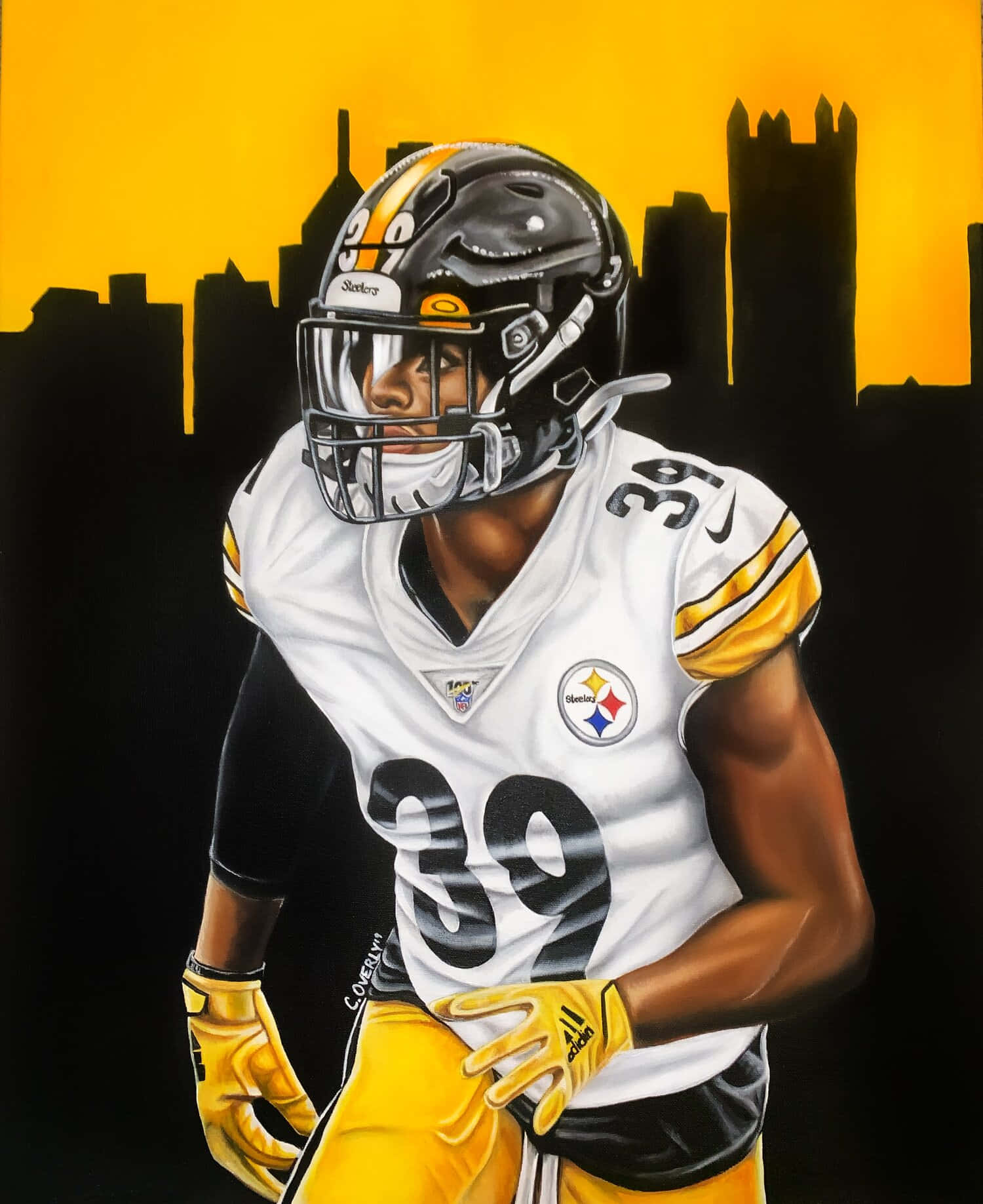 Maleri af Minkah Fitzpatrick Pittsburgh Steelers Bybillede Skyline Wallpaper