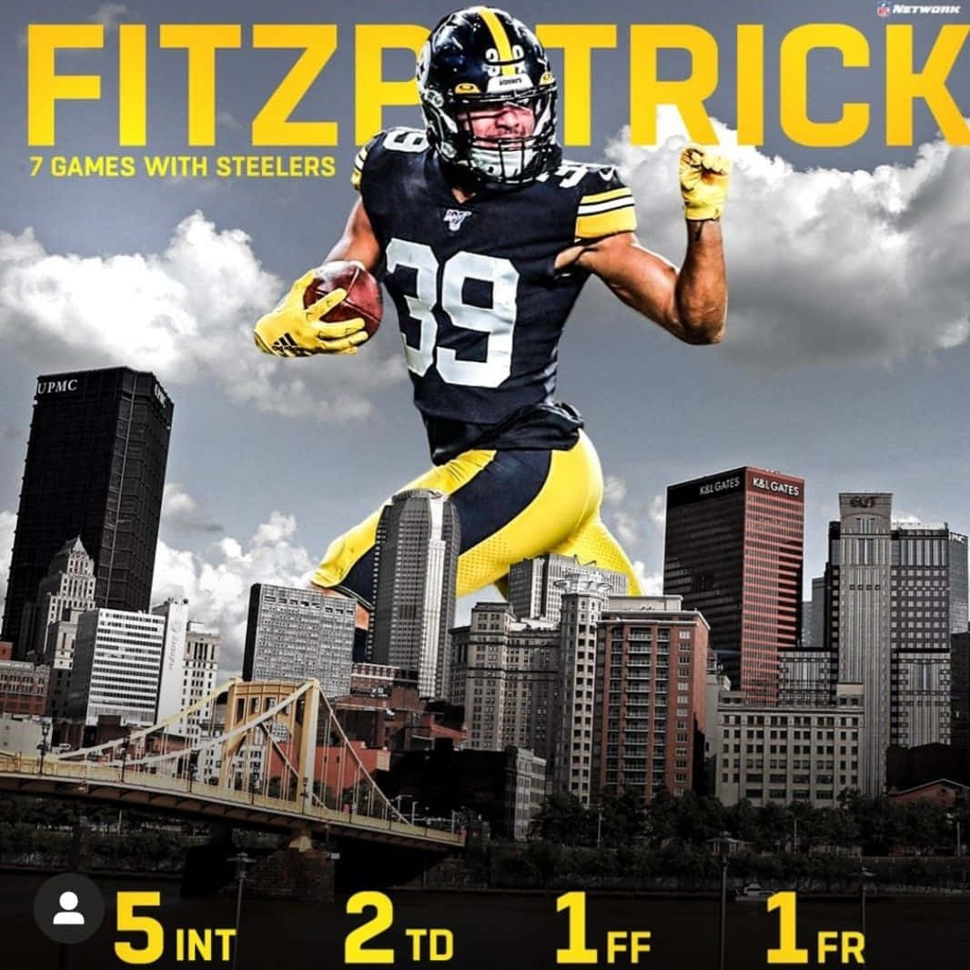 Pósterde Minkah Fitzpatrick Con Estadísticas De Los Pittsburgh Steelers. Fondo de pantalla