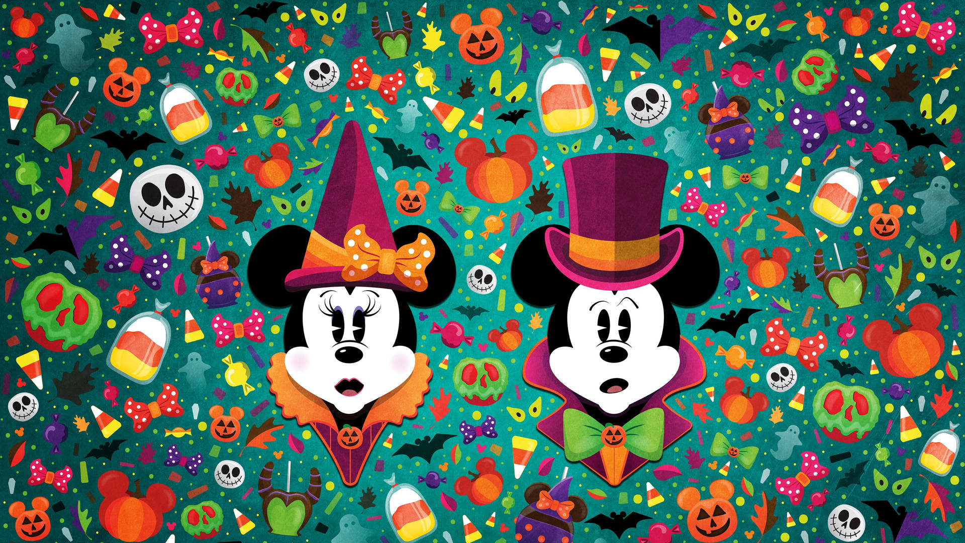 Bakgrundminnie Och Mickey Söta Halloween Skrivbordsbakgrund Wallpaper