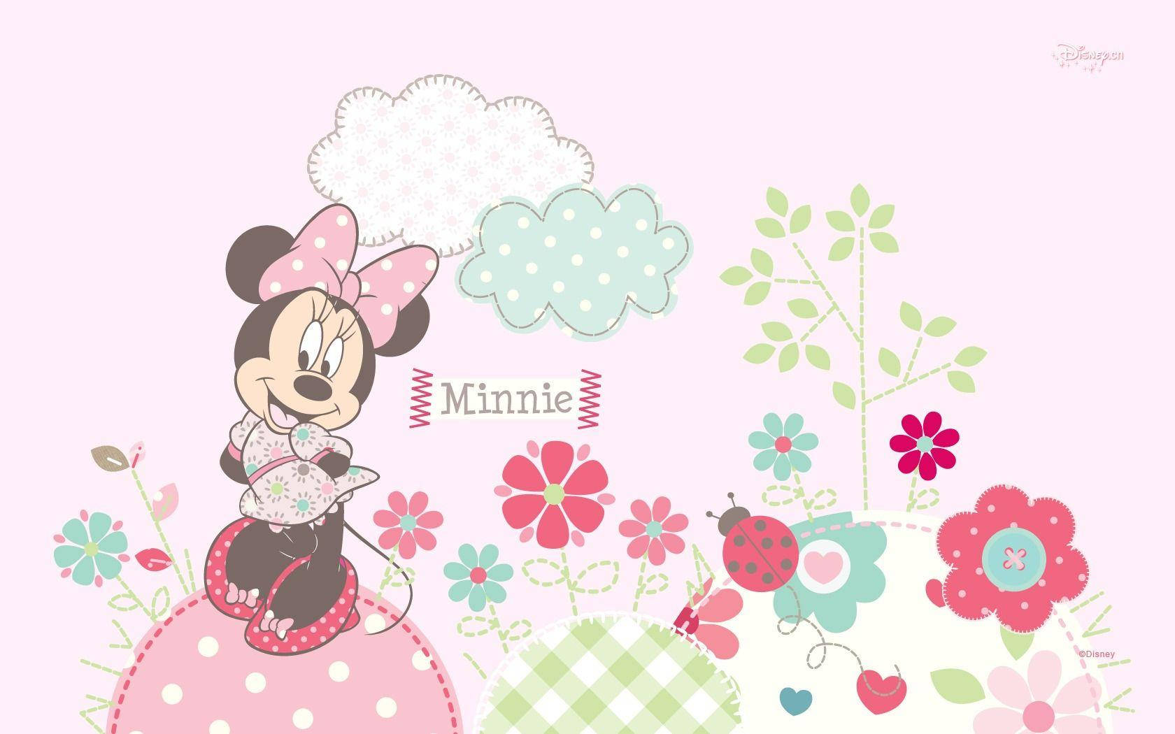 Minnie Mouse And Flower Aesthetic Wallpaper