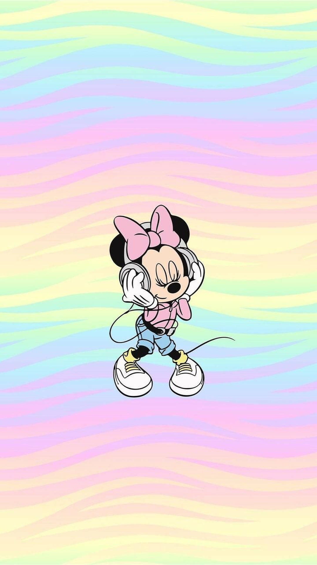 Minnie Mouse In Pastel Rainbow Background Wallpaper