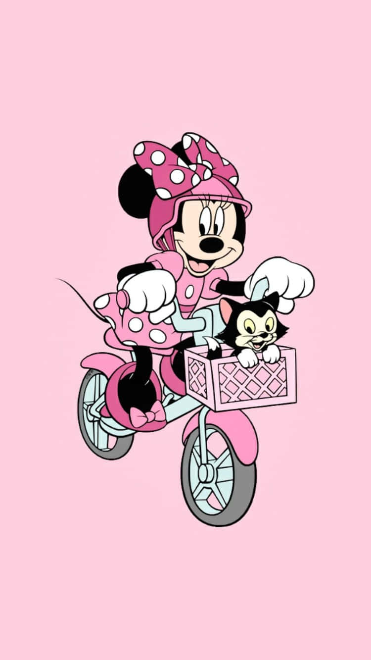 ¡laadorable Minnie Mouse Disfrutando De Un Paseo Con Su Lazo Rosa! Fondo de pantalla