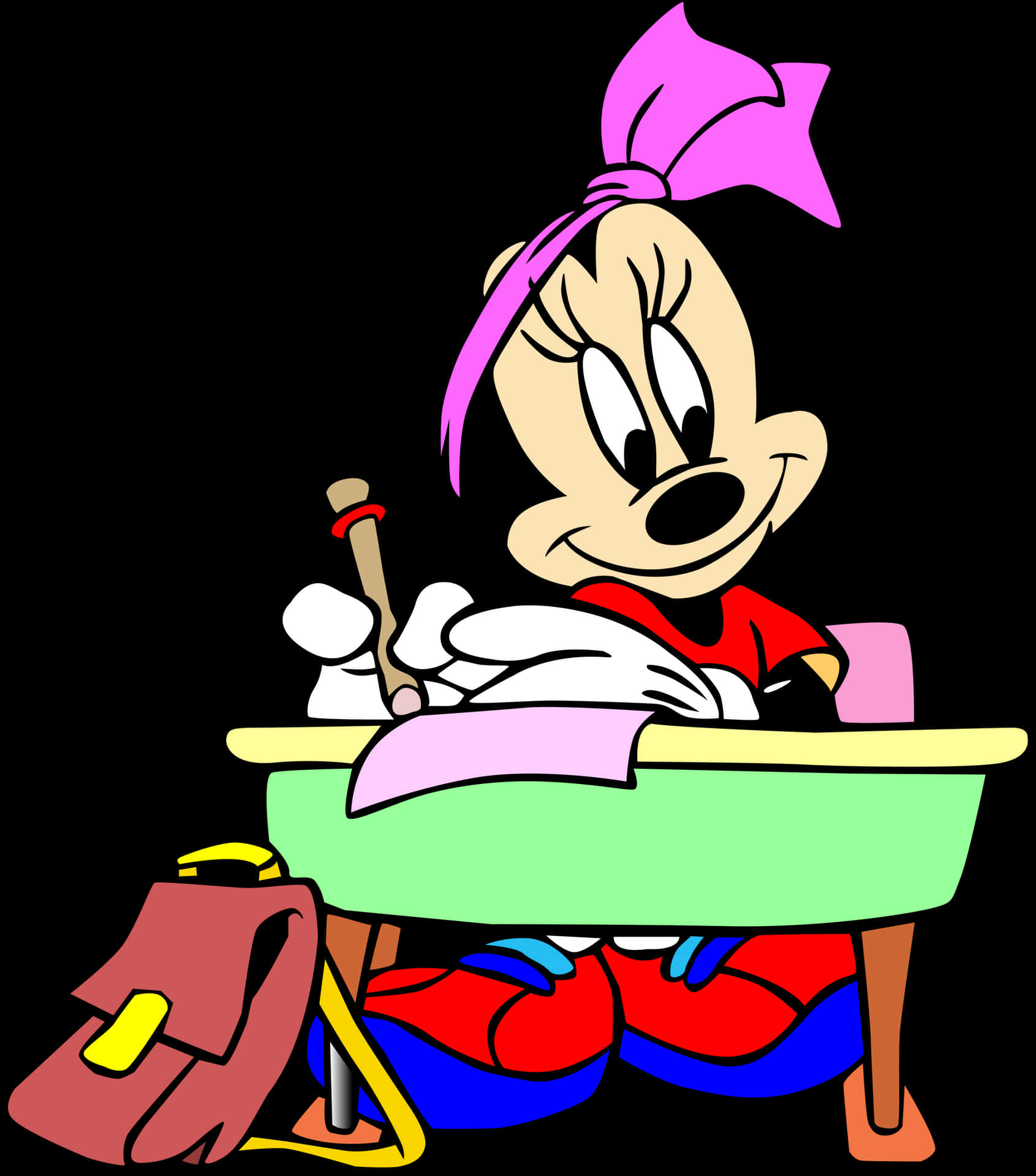 Minnie Mouse School Desk Illustration PNG