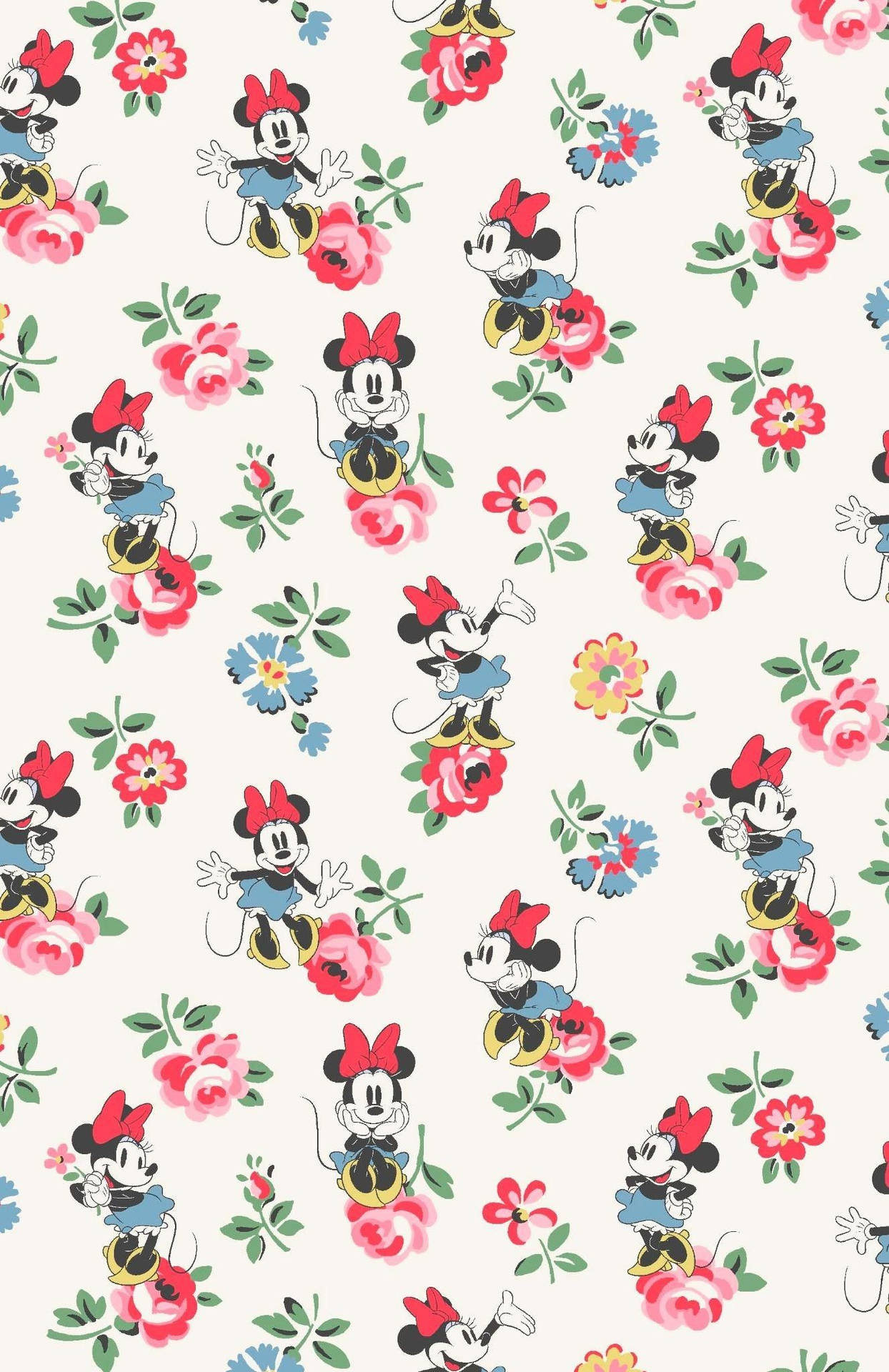 Minnie Mouse With Floral Pattern Wallpaper