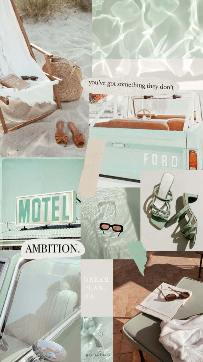 Mint Aesthetic Collage Moodboard Wallpaper