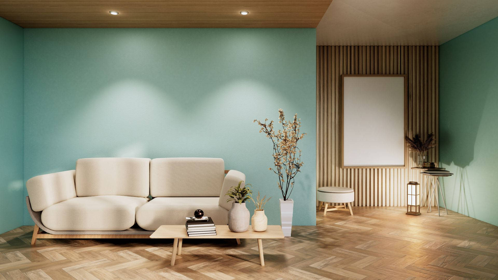 Mint-colored Living Room Furniture Wallpaper