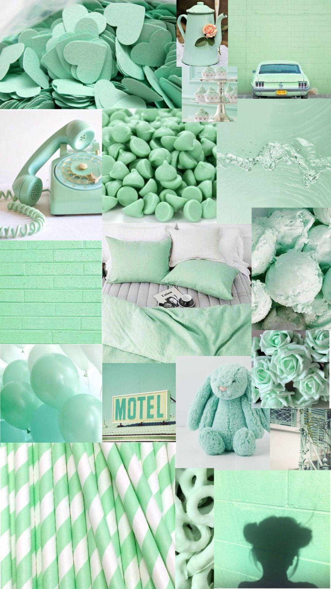 Mint Green Aesthetic Hearts Wallpaper