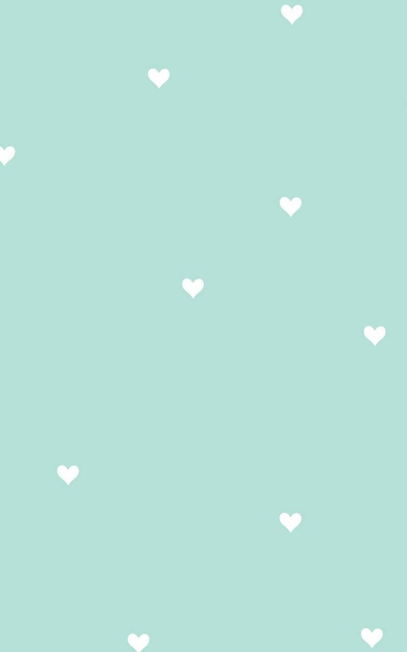 Mint Green Aesthetic Small White Hearts Wallpaper
