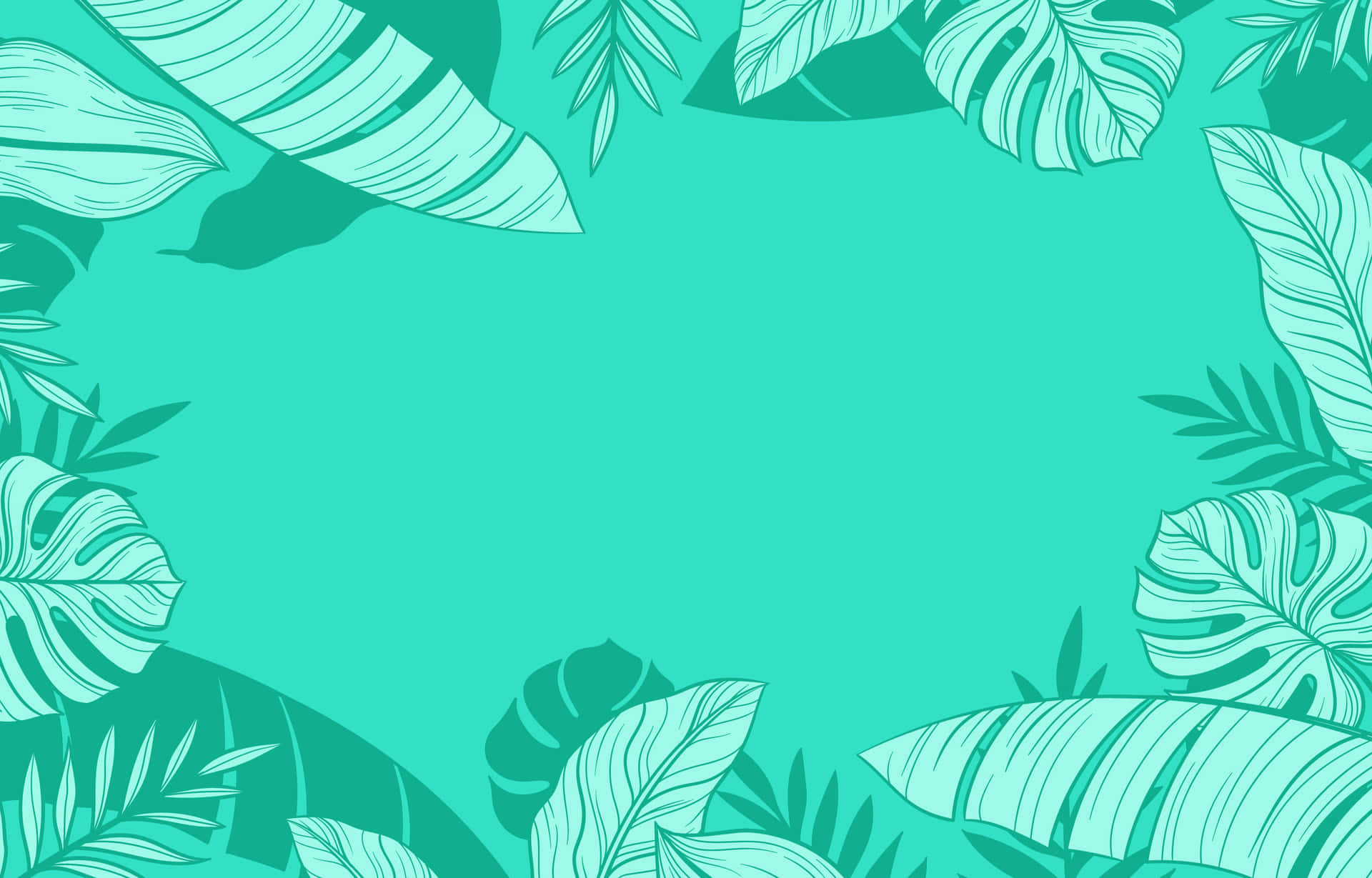 Tropical Leaves Frame On A Turquoise Background