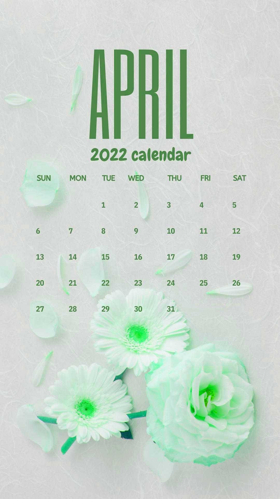 Mint Green Flower April 2022 Calendar Background
