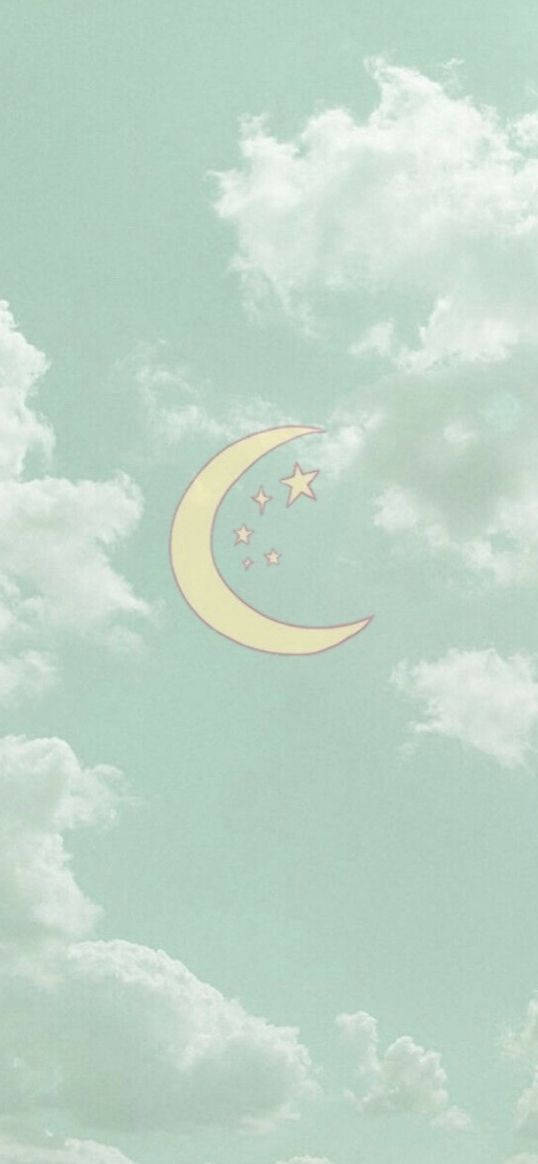 Crescent Moon Sky Mint Green Iphone Wallpaper