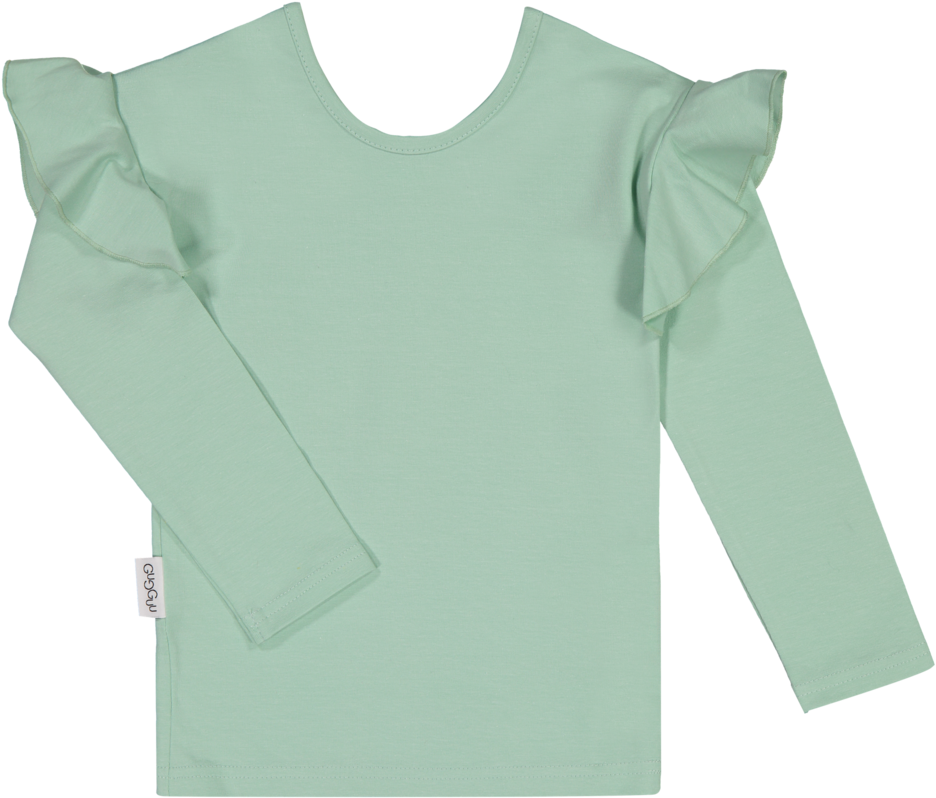 Mint Green Ruffle Sleeve Blouse PNG