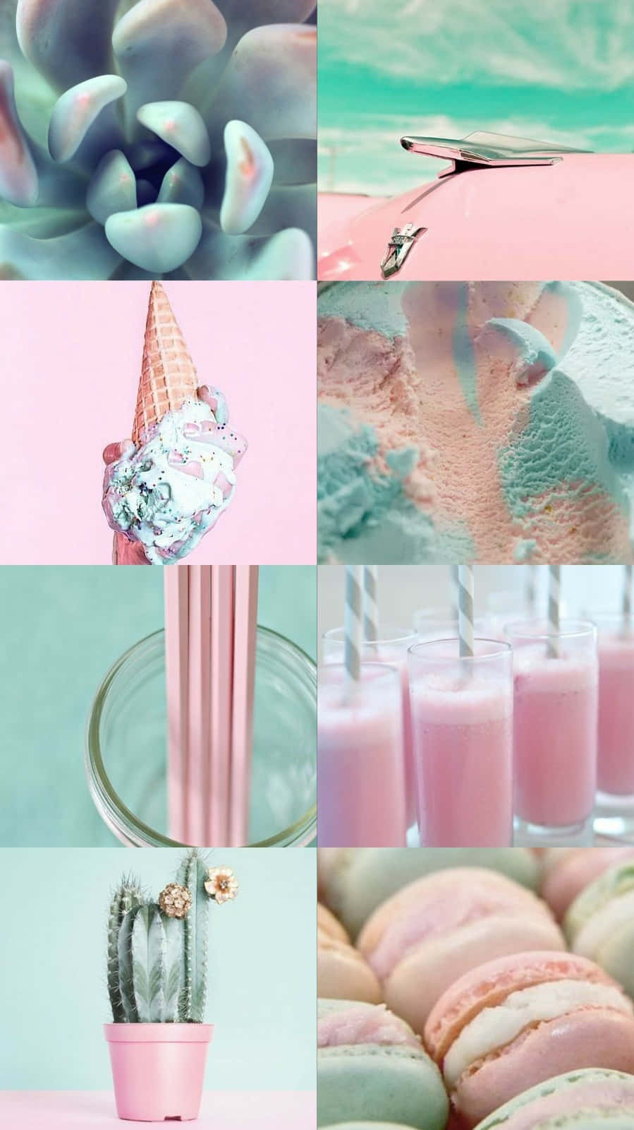 Mintand Pink Aesthetic Collage Wallpaper