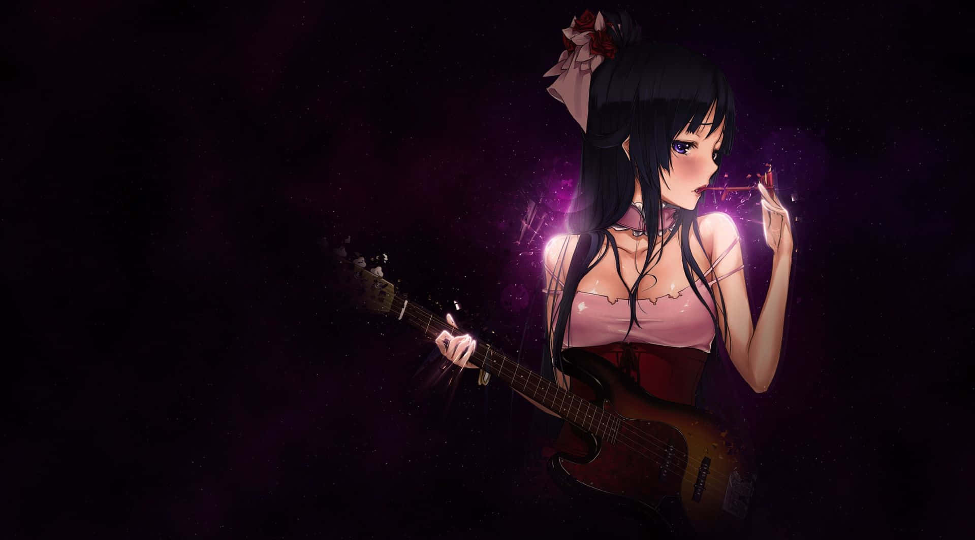 Mio Akiyama Strumming Her Bass In A Dramatic Light Wallpaper