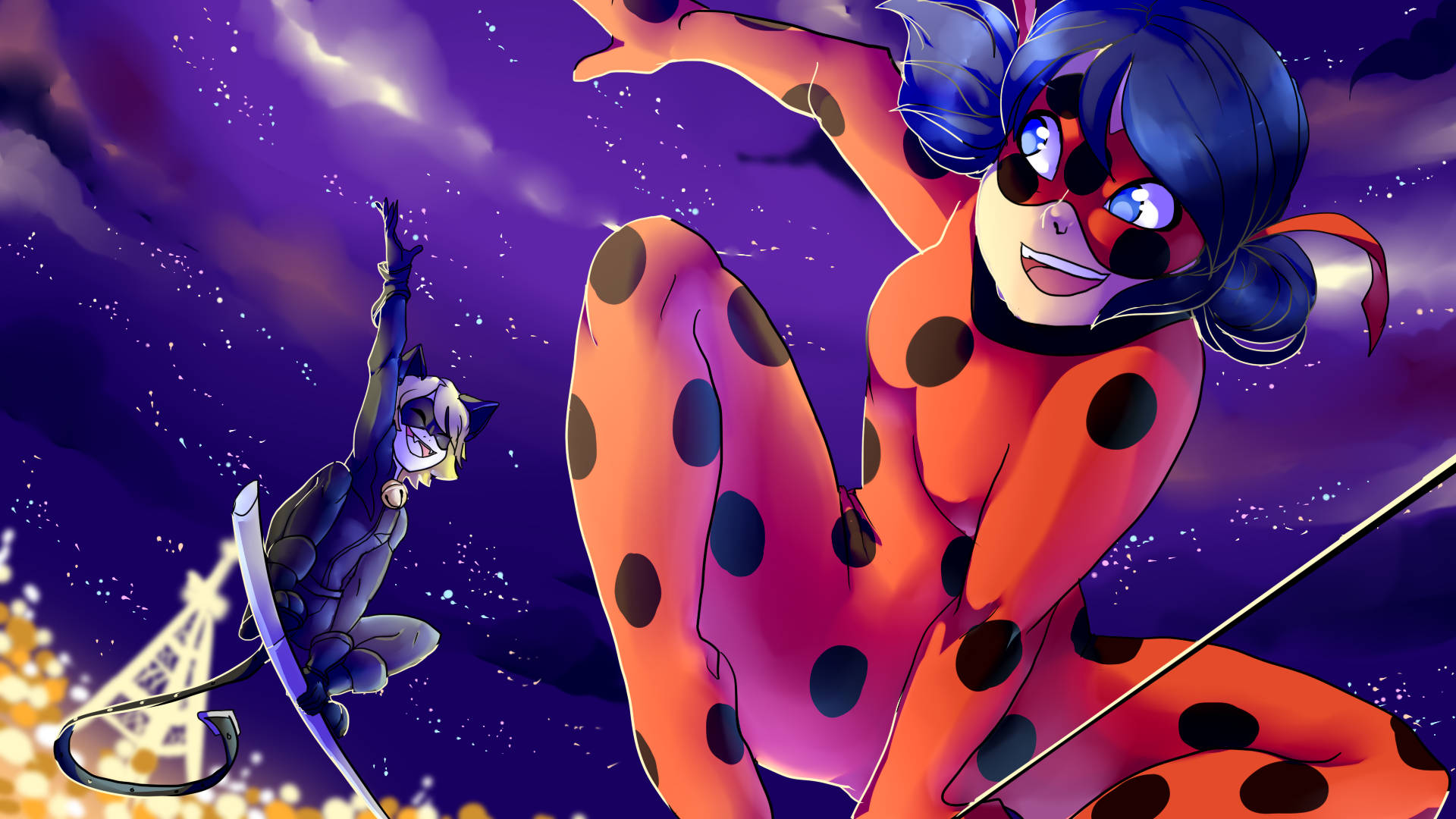 Miraculous Ladybug E Cat Noir Divertimento Notturno Sfondo