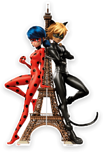 Download Miraculous Ladybugand Cat Noir Eiffel Tower Pose | Wallpapers.com