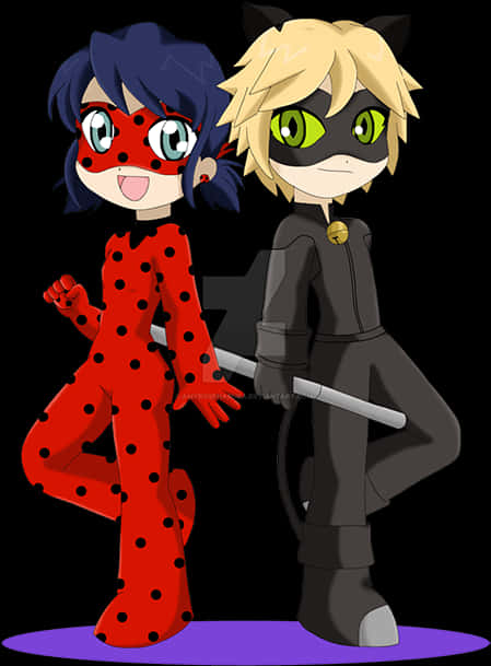 Miraculous Ladybugand Cat Noir Pose PNG