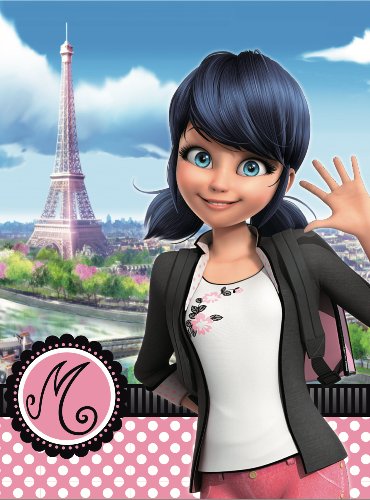 Einmädchen Mit Einem Rosa Gepunkteten Kleid Und Dem Eiffelturm