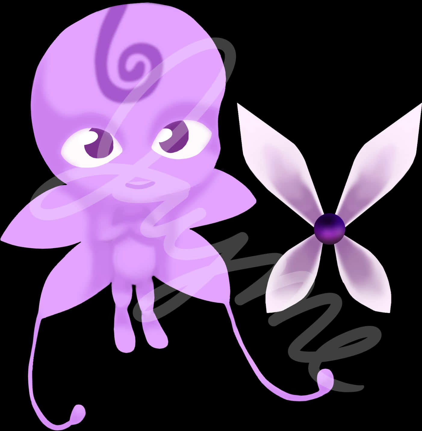 Miraculous_ Ladybug_ Purple_ Kwami_and_ Flower PNG