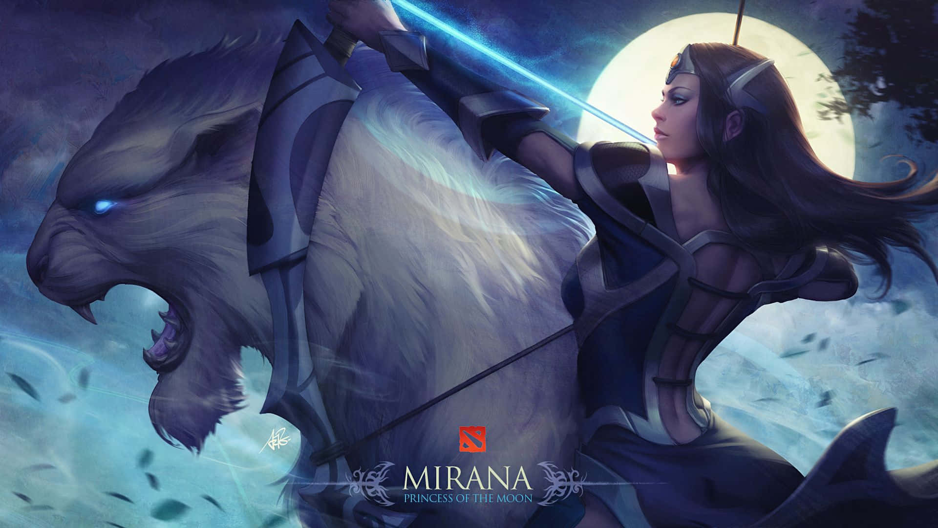 Mirana, the Princess of the Moon, showcasing her bow in a stunning night scene Wallpaper