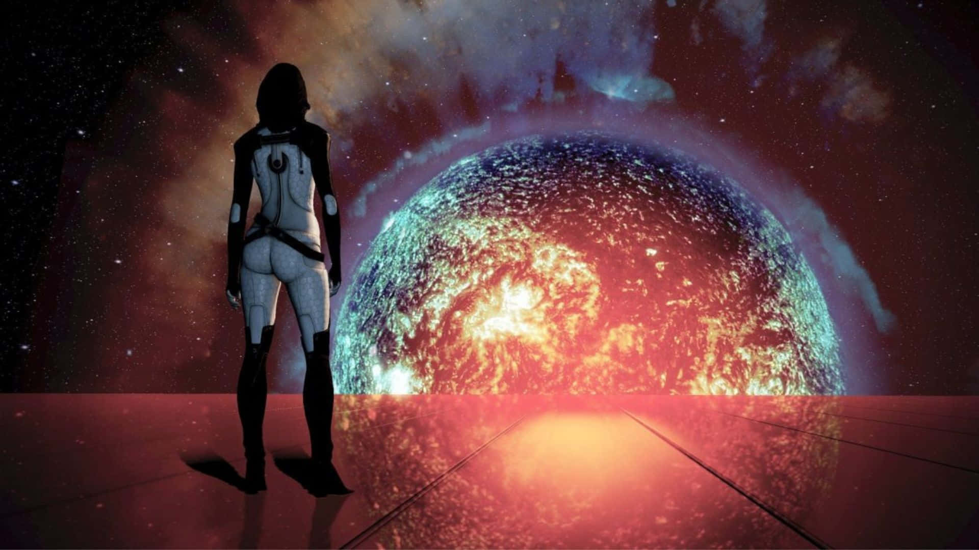 Powerful Miranda Lawson posing in Mass Effect universe Wallpaper
