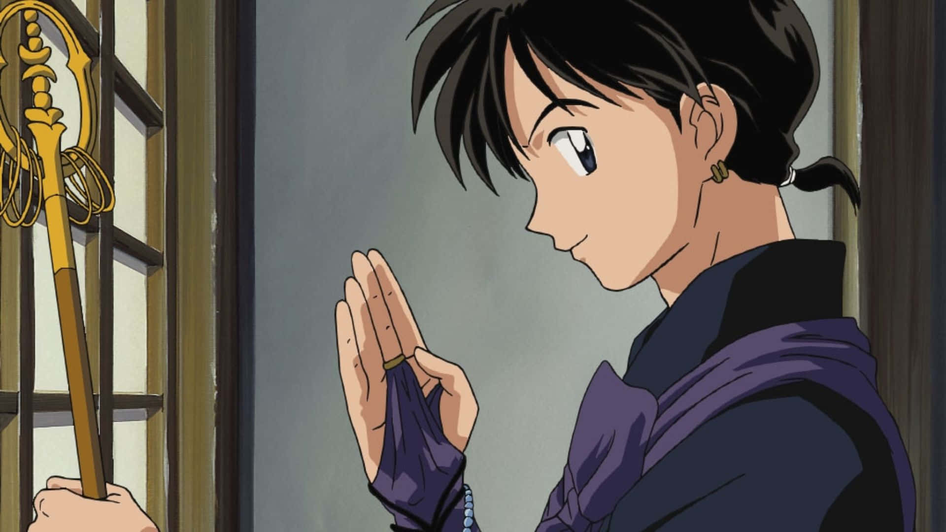 Miroku, the mystical monk from InuYasha series in captivating artwork Wallpaper
