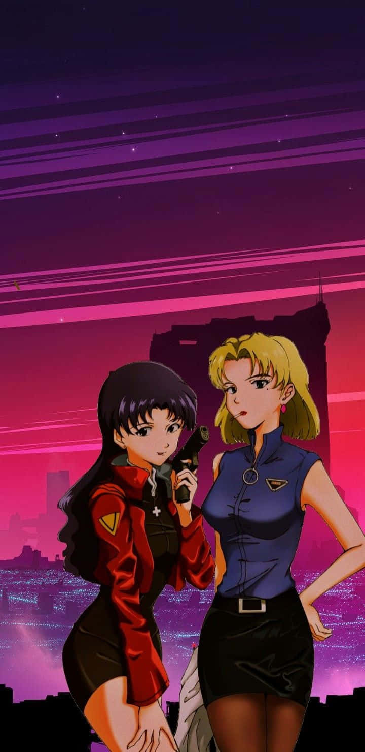 Misato Katsuragi striking a pose in her distinctive jacket and outfit Wallpaper
