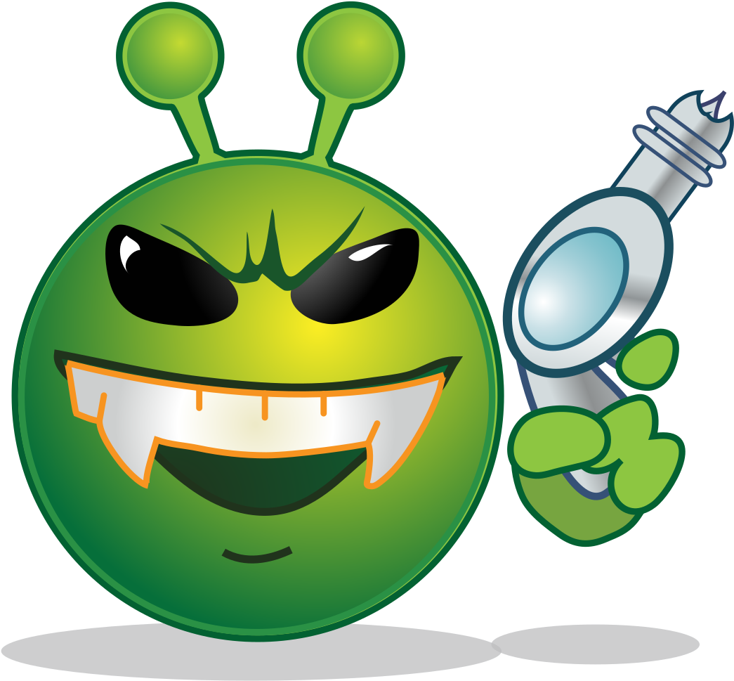 Mischievous Alien Emoji Holding Magnifying Glass PNG