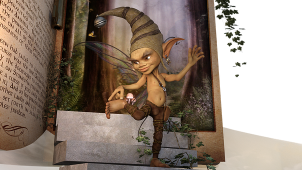 Mischievous Forest Elf Emerging From Book PNG