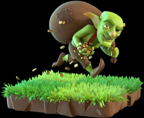 Mischievous Goblin Collecting Coins PNG