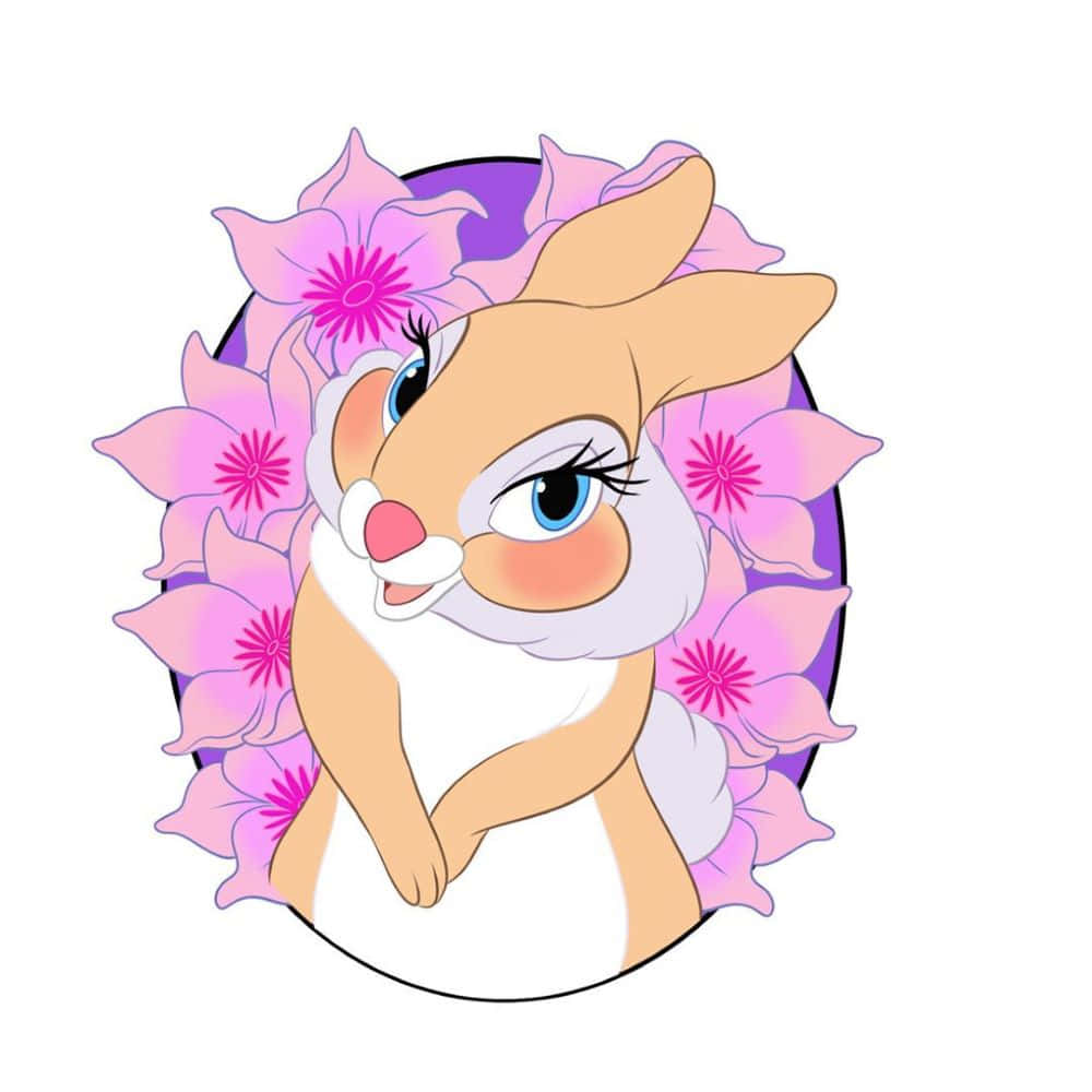 Miss Rabbit happily posing in a field of flowers Wallpaper