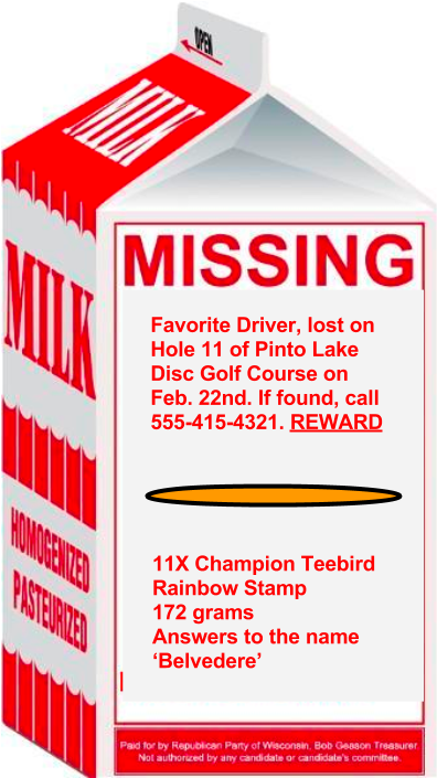 Missing Disc Golf Driver Milk Carton PNG