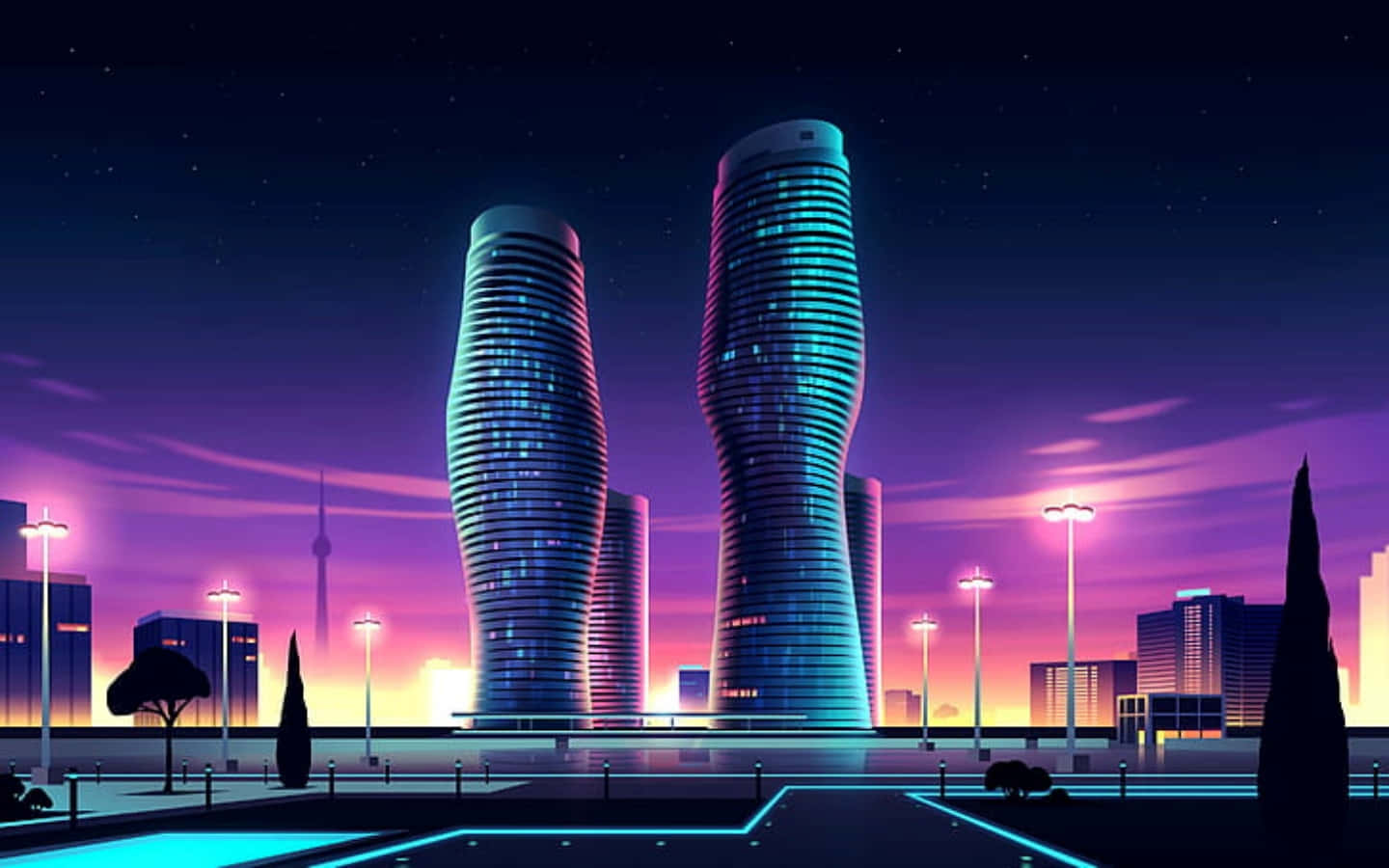 Mississauga Absolute Towers Night Illustration Wallpaper