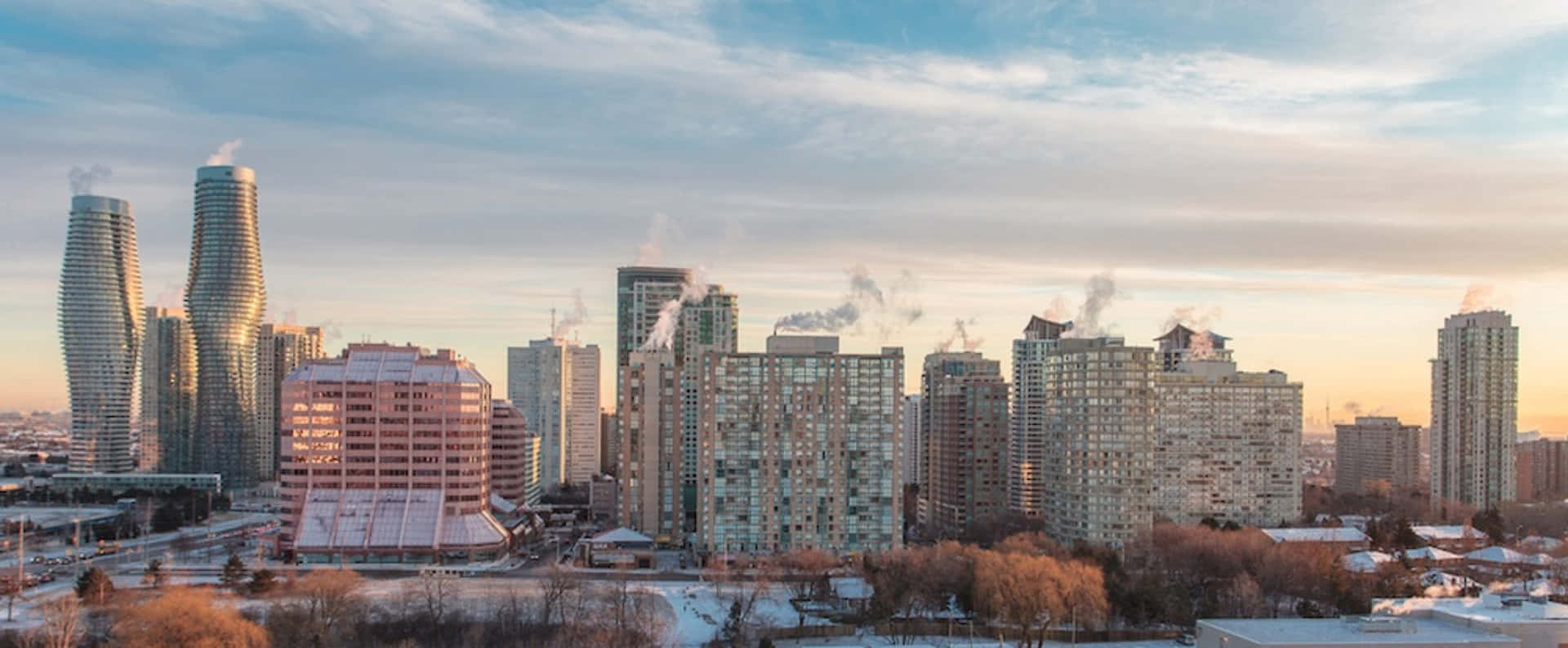 Mississauga Skyline Dawn Winter Wallpaper