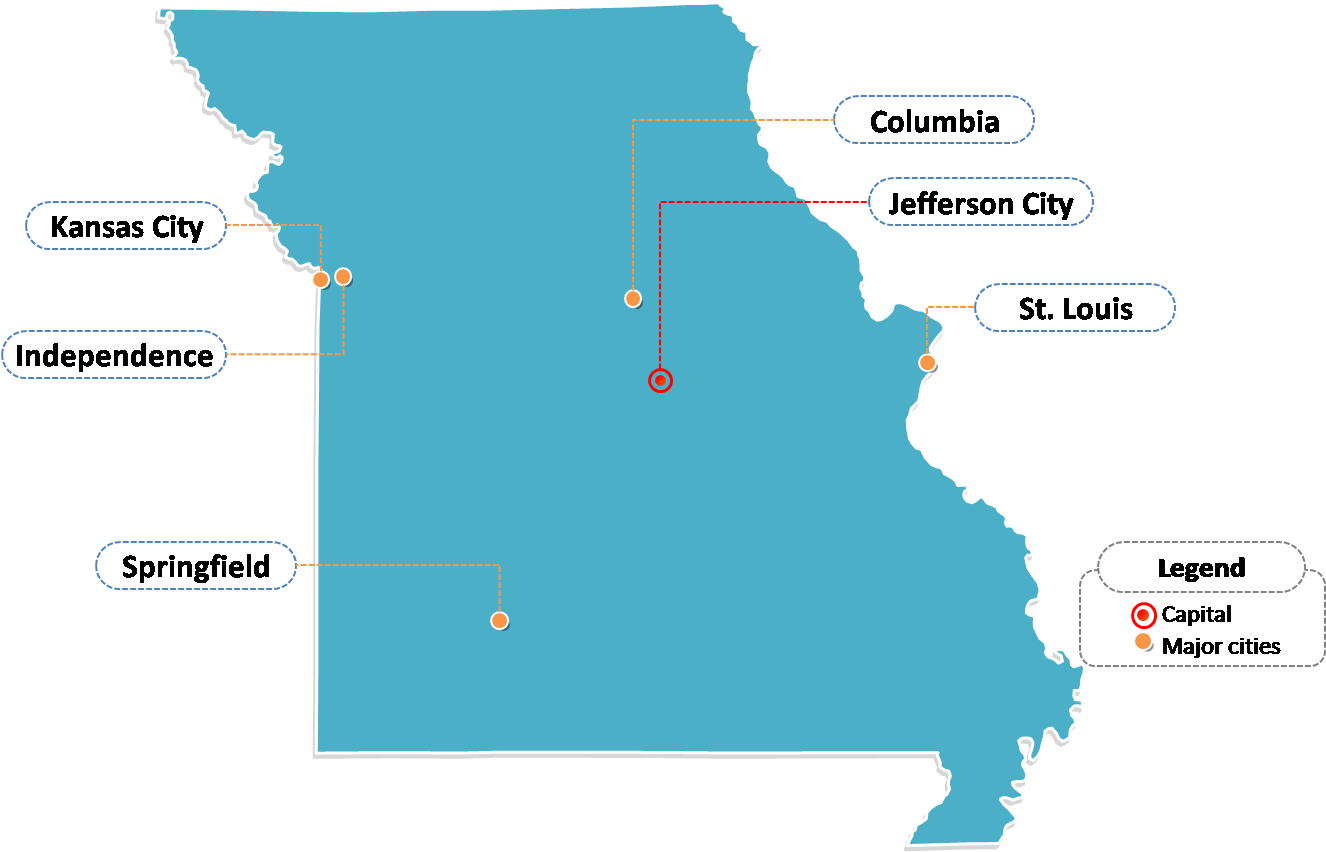 Missouri State Capitaland Major Cities Map PNG