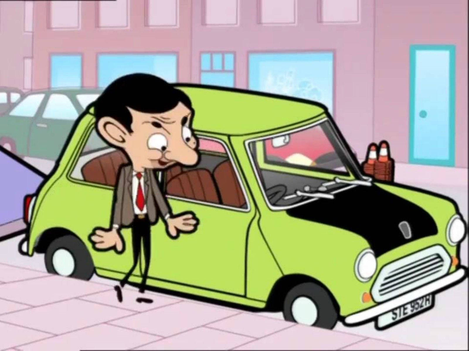 Download Mister Bean Cartoon Green Car Wallpaper 