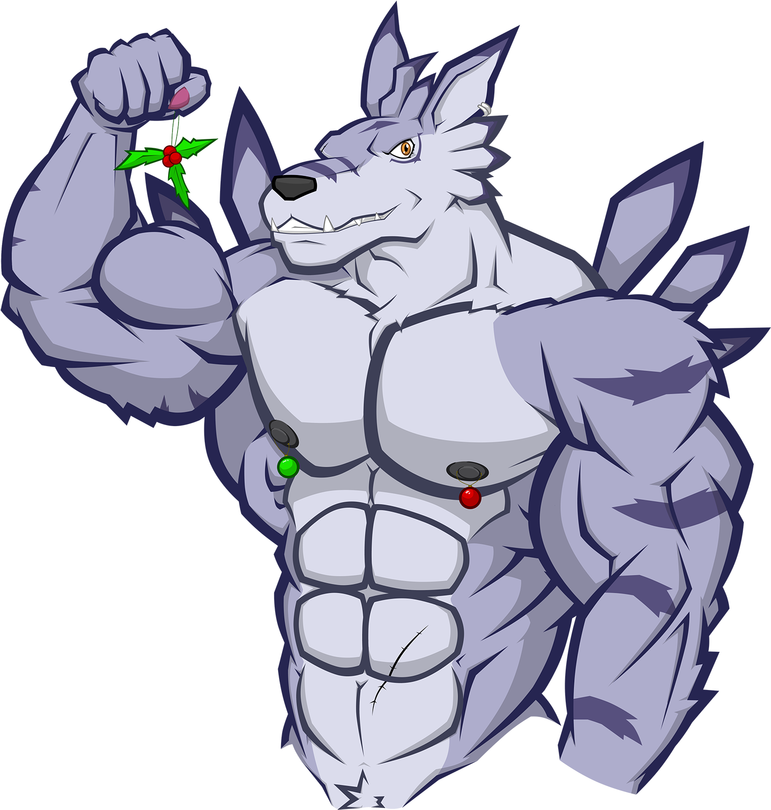 Mistletoe Muscle Wolf Anthro PNG