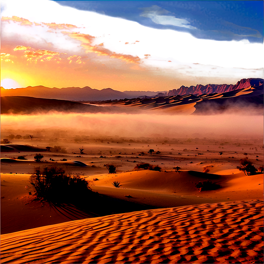 Misty Desert Sunrise Png Nxu48 PNG