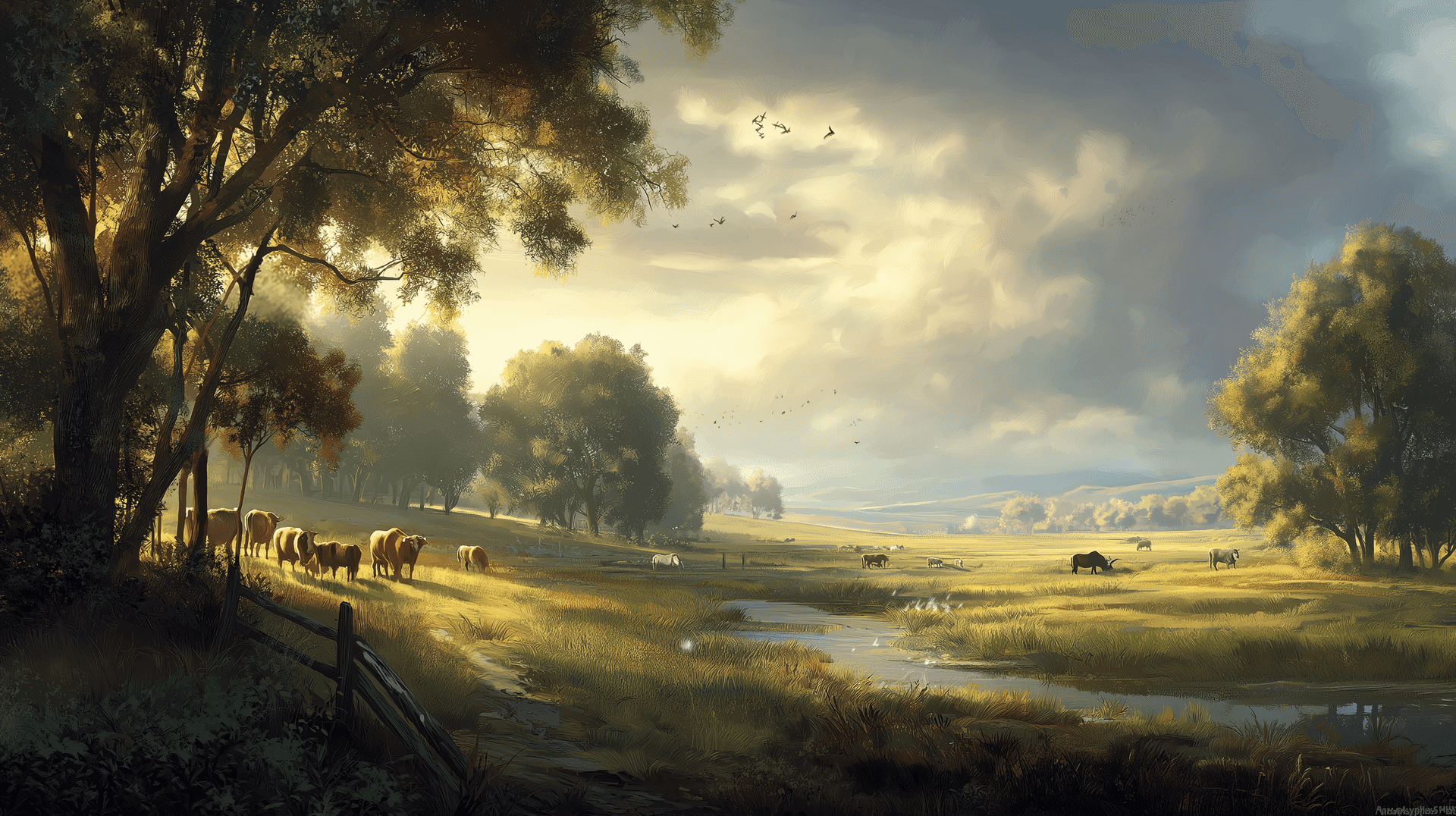 Misty Meadow Grazers Wallpaper