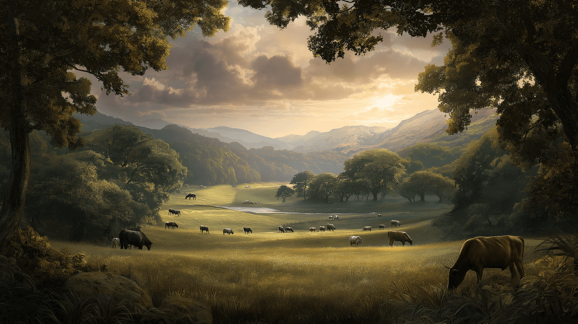 Misty Meadow Grazers Wallpaper