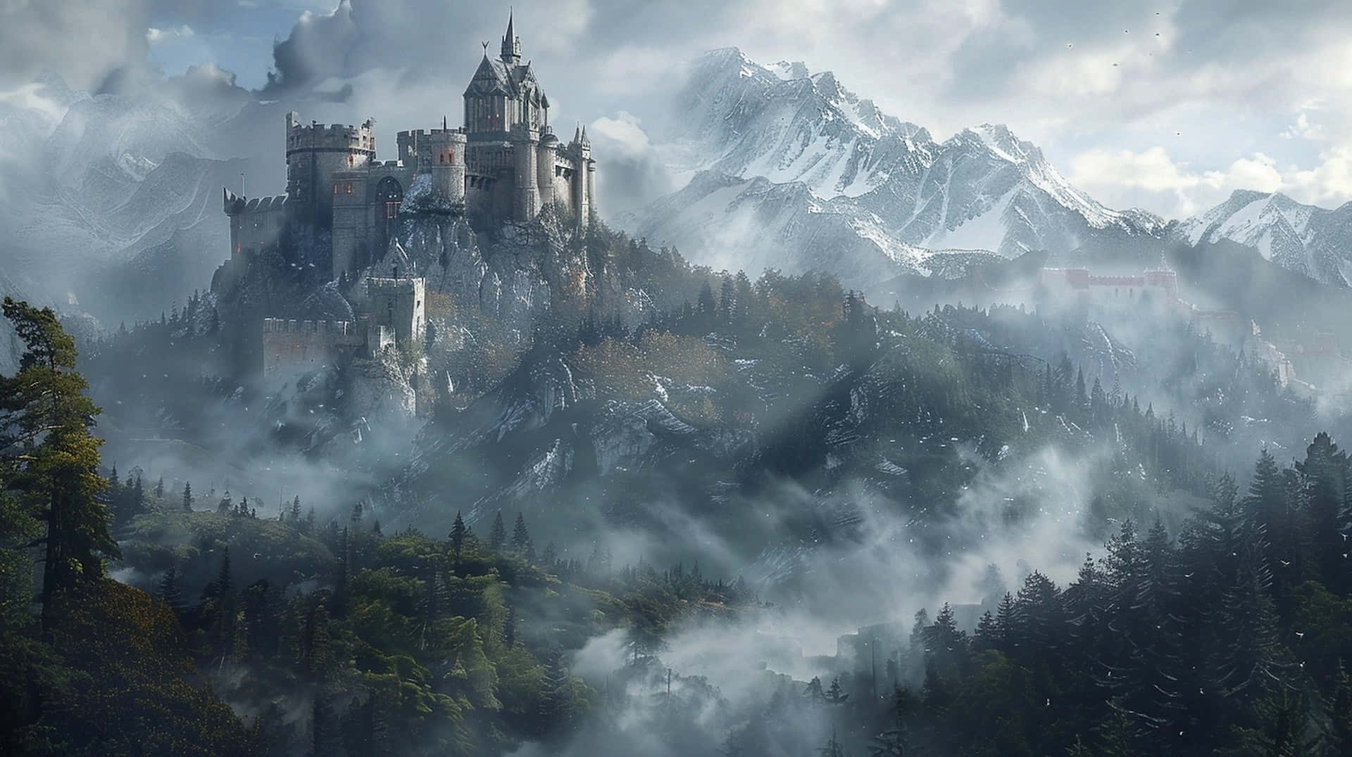 Download Misty_ Mountain_ Castle_ Fantasy Wallpaper | Wallpapers.com