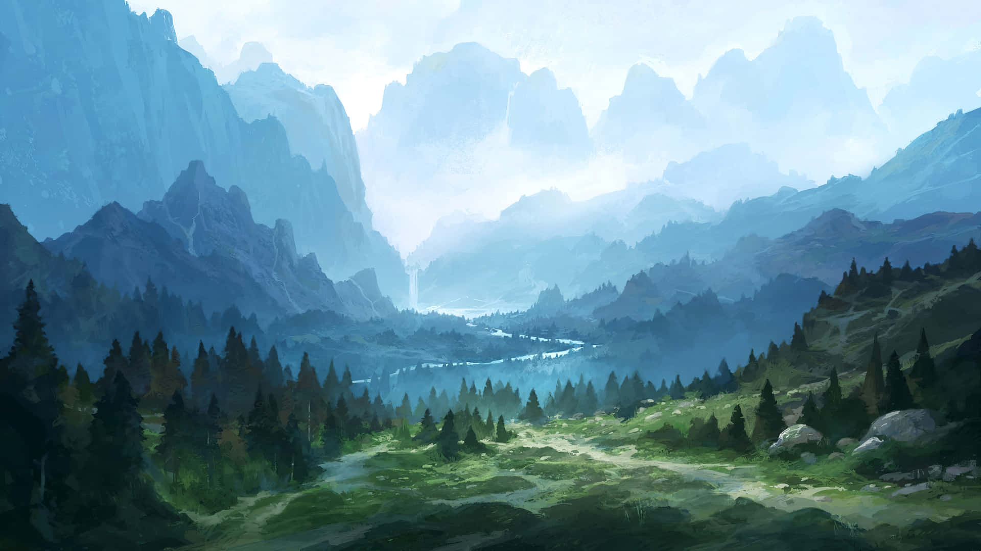 Misty Mountain Landscape Digital Art Wallpaper