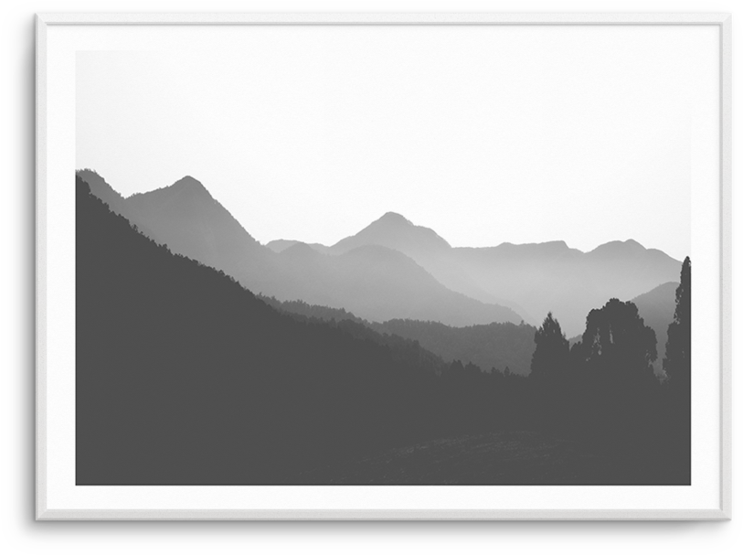 Misty Mountain Layers Blackand White PNG