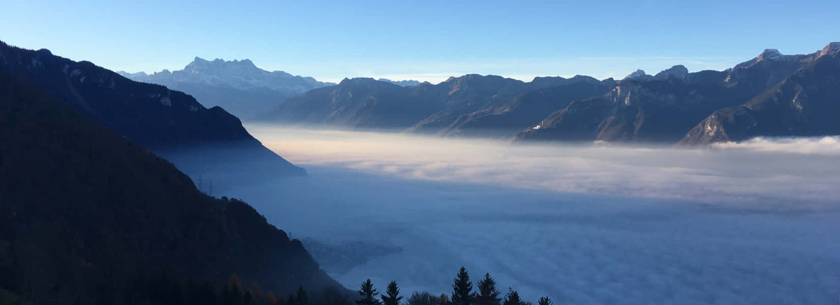 Misty Mountain Valley Panorama Wallpaper