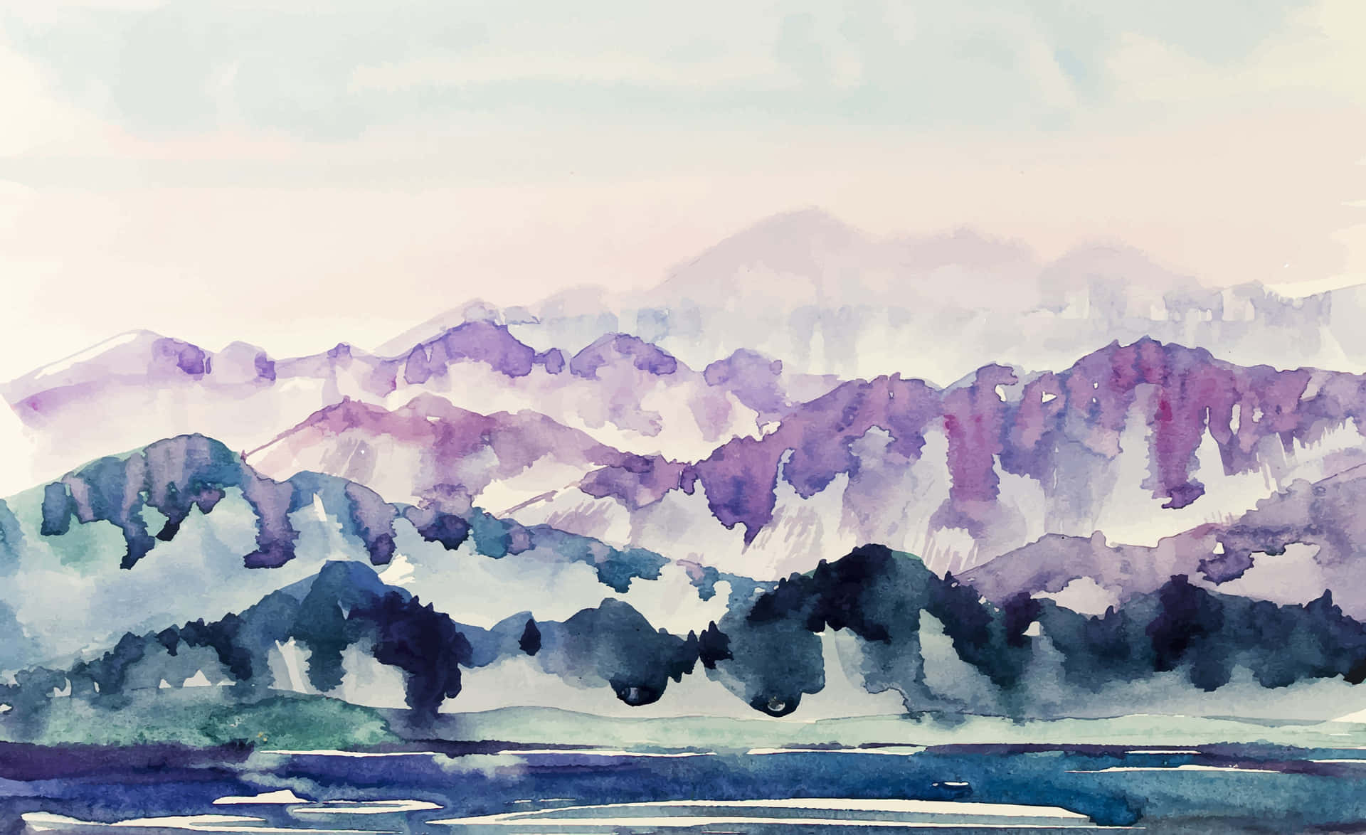Misty Mountain Watercolor Landscape Wallpaper