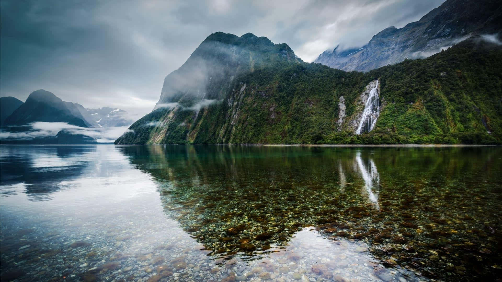 Misty Mountain Waterfall New Zealand Wallpaper